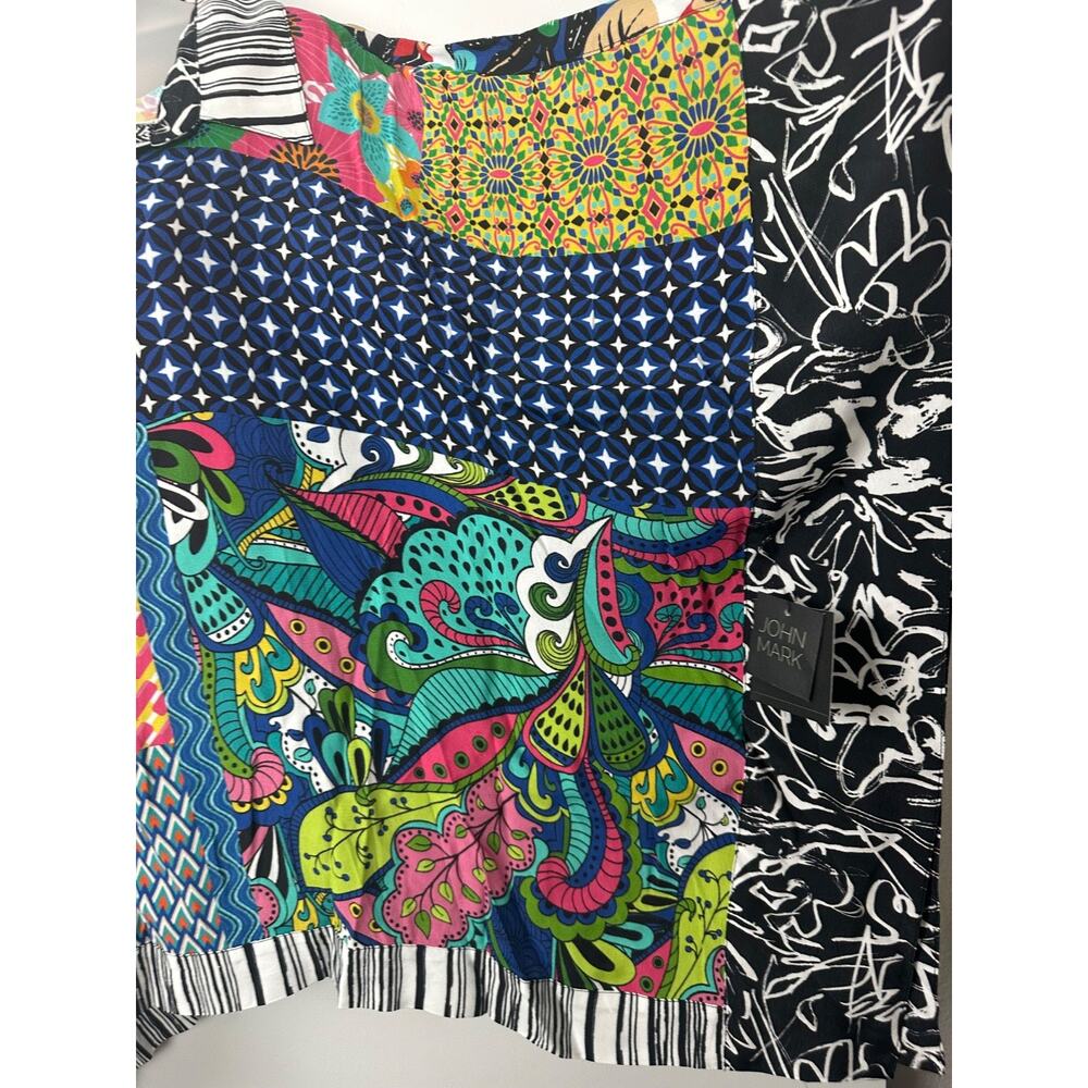 NWT John Mark 2X/3X Plus Loose Button-Up Patch Print Tunic Oversized Boho D15 - Picture 4 of 8